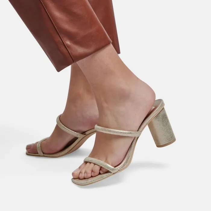Dolce Vita Noles Heels Gold Metallic Stella Suede Women Sandals