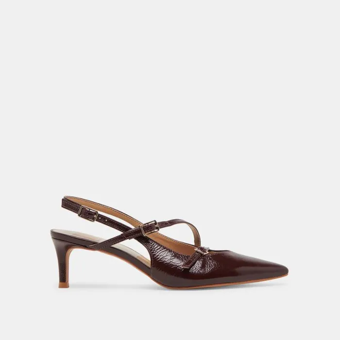 Dolce Vita Pamla Mid Wide Heels Cranberry Crinkle Patent Women Heels