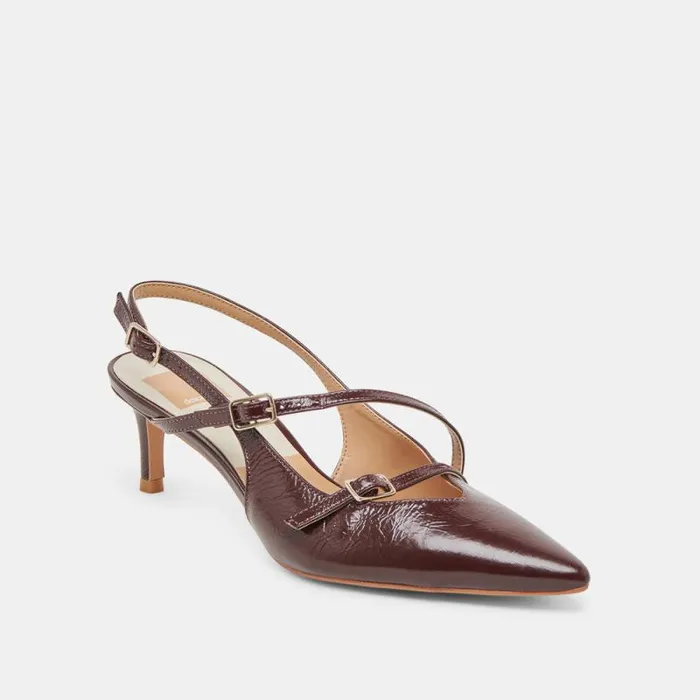 Dolce Vita Pamla Mid Wide Heels Cranberry Crinkle Patent Women Heels