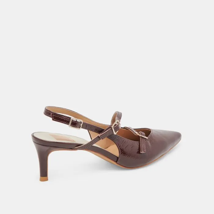 Dolce Vita Pamla Mid Wide Heels Cranberry Crinkle Patent Women Heels