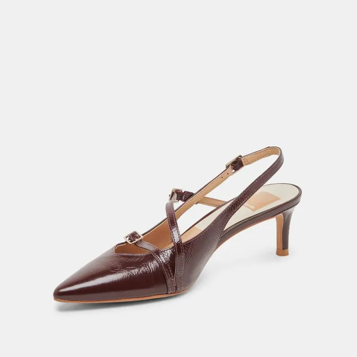 Dolce Vita Pamla Mid Wide Heels Cranberry Crinkle Patent Women Heels