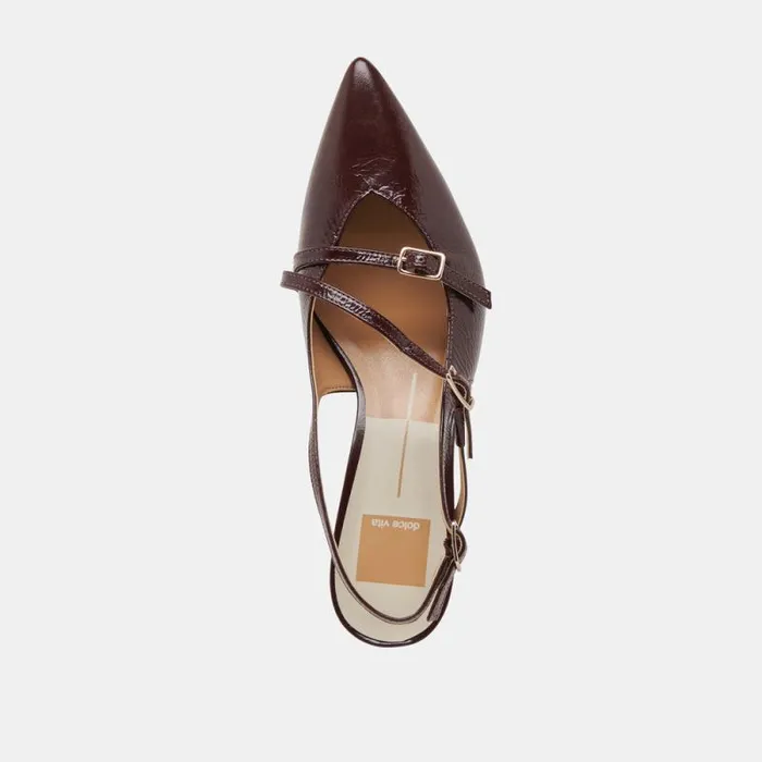 Dolce Vita Pamla Mid Wide Heels Cranberry Crinkle Patent Women Heels