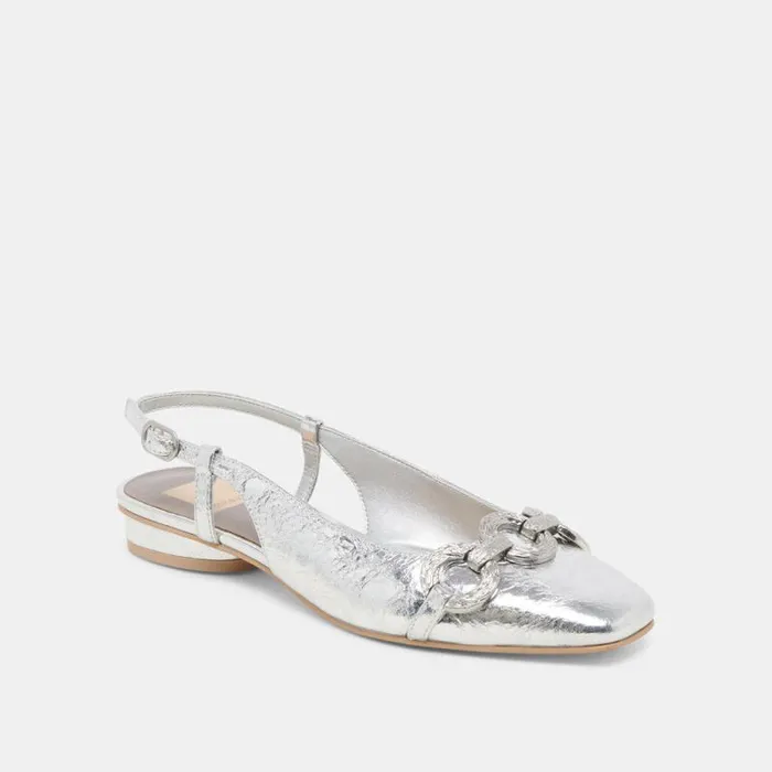 Dolce Vita Ramano Flats Silver Distressed Leather Women Flats and Loafers