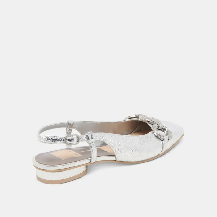 Dolce Vita Ramano Flats Silver Distressed Leather Women Flats and Loafers