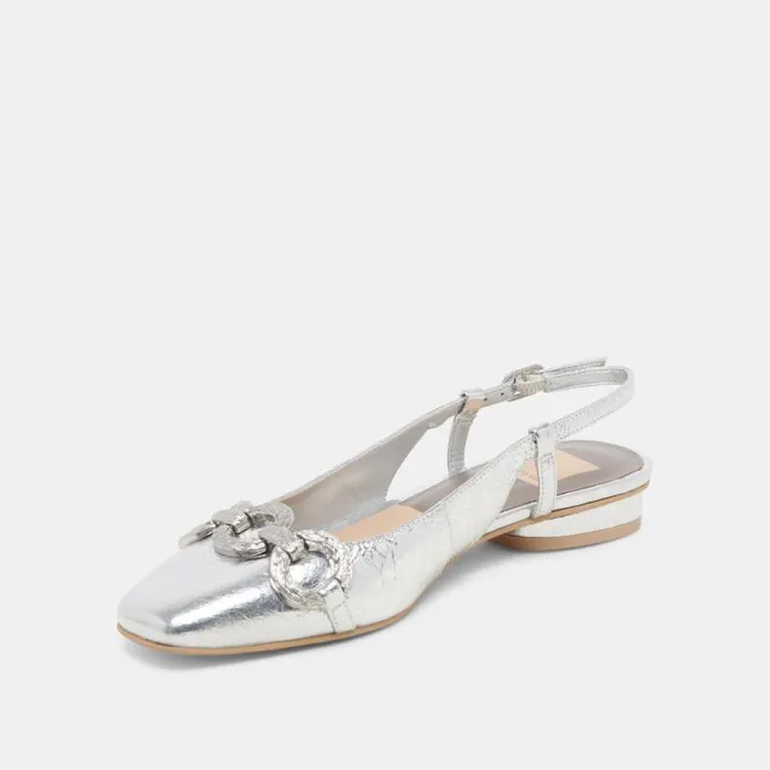 Dolce Vita Ramano Flats Silver Distressed Leather Women Flats and Loafers