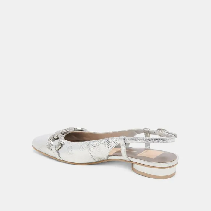 Dolce Vita Ramano Flats Silver Distressed Leather Women Flats and Loafers