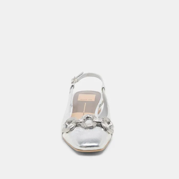 Dolce Vita Ramano Flats Silver Distressed Leather Women Flats and Loafers
