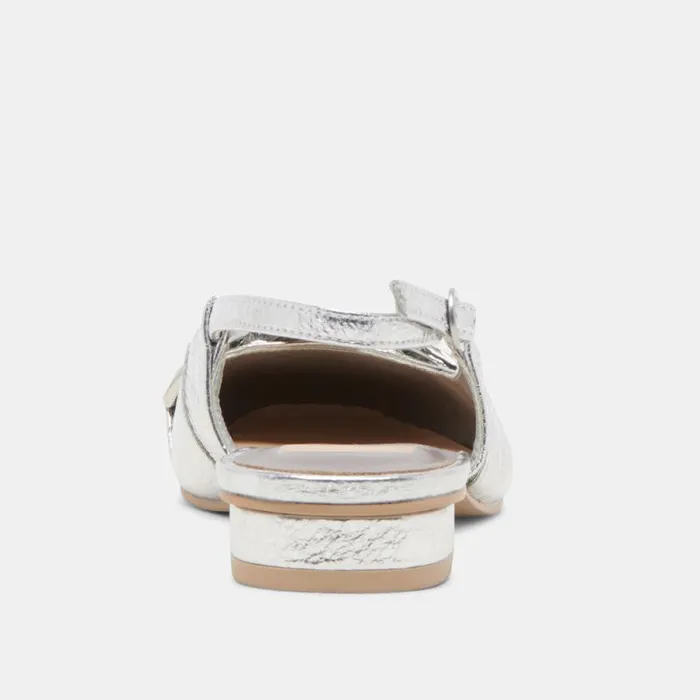 Dolce Vita Ramano Flats Silver Distressed Leather Women Flats and Loafers