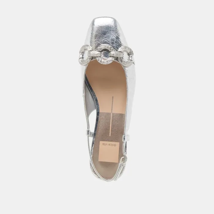 Dolce Vita Ramano Flats Silver Distressed Leather Women Flats and Loafers
