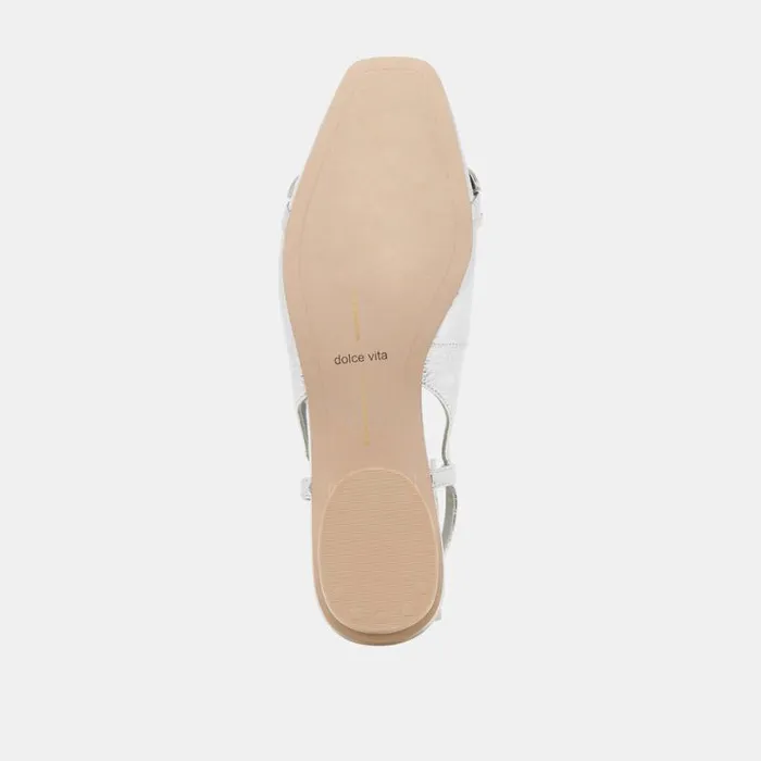 Dolce Vita Ramano Flats Silver Distressed Leather Women Flats and Loafers