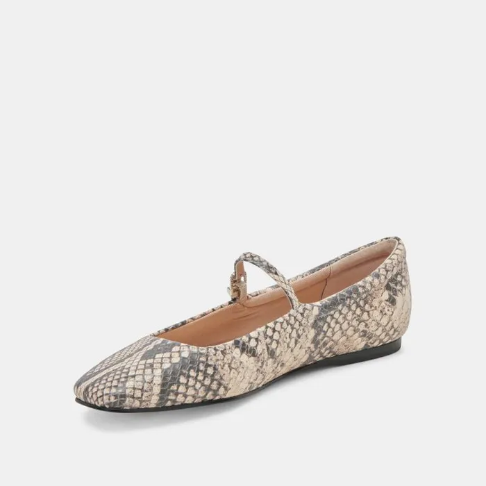 Dolce Vita Reyes Ballet Flats Black White Snake Embossed Women Flats and Loafers