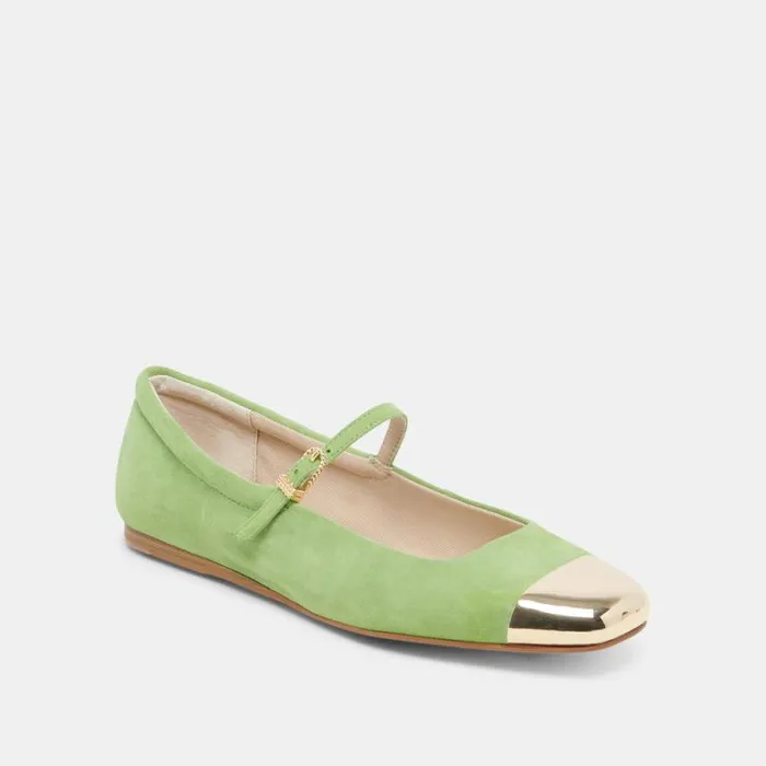 Dolce Vita Reyes Toe Cap Ballet Flats Lime Suede Women Flats and Loafers