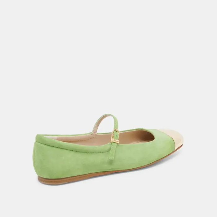 Dolce Vita Reyes Toe Cap Ballet Flats Lime Suede Women Flats and Loafers