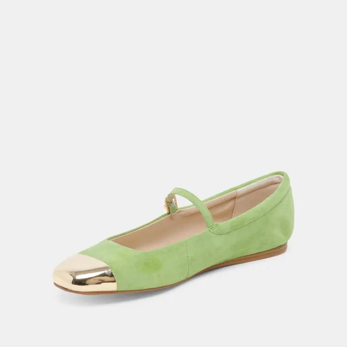 Dolce Vita Reyes Toe Cap Ballet Flats Lime Suede Women Flats and Loafers