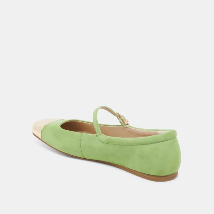 Dolce Vita Reyes Toe Cap Ballet Flats Lime Suede Women Flats and Loafers