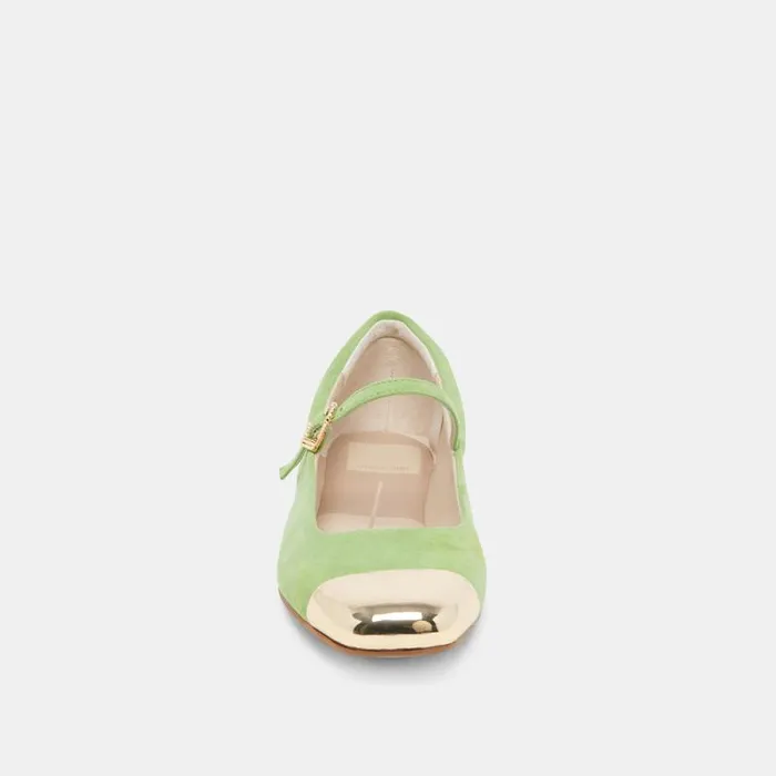 Dolce Vita Reyes Toe Cap Ballet Flats Lime Suede Women Flats and Loafers