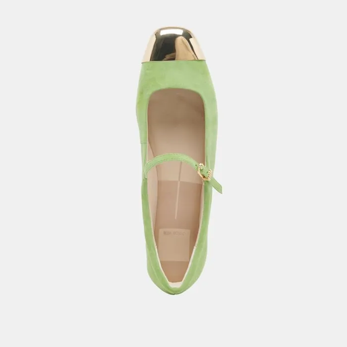 Dolce Vita Reyes Toe Cap Ballet Flats Lime Suede Women Flats and Loafers