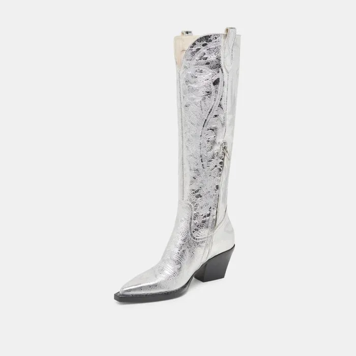 Dolce Vita Ryatt Boots Silver Distressed Leather Women Boots and Booties