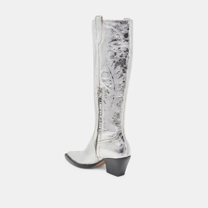 Dolce Vita Ryatt Boots Silver Distressed Leather Women Boots and Booties