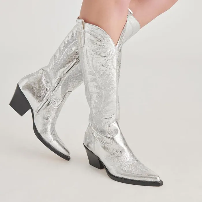 Dolce Vita Ryatt Boots Silver Distressed Leather Women Boots and Booties
