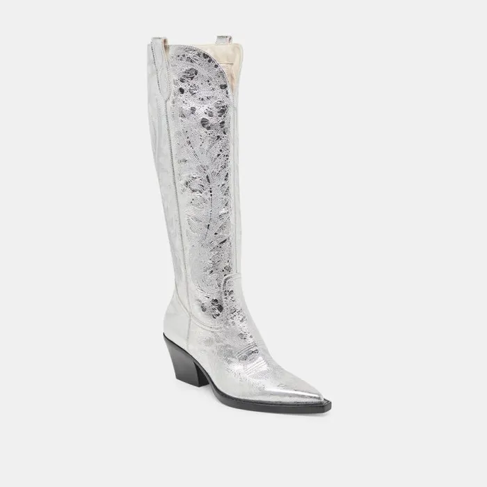 Dolce Vita Ryatt Boots Silver Distressed Leather Women Boots and Booties