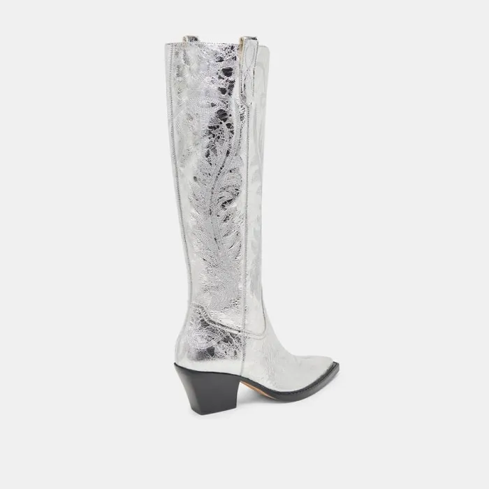 Dolce Vita Ryatt Boots Silver Distressed Leather Women Boots and Booties