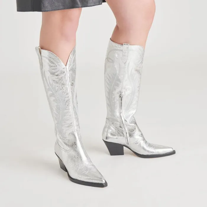 Dolce Vita Ryatt Boots Silver Distressed Leather Women Boots and Booties