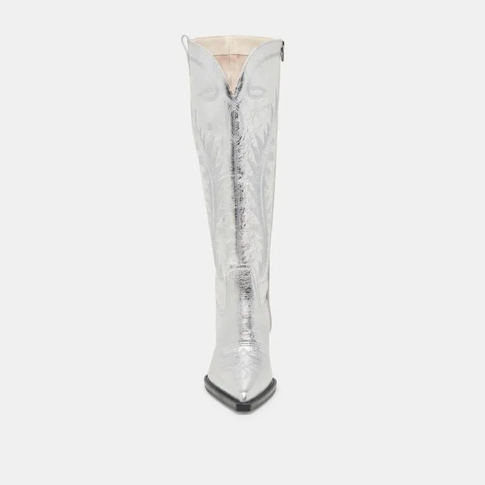 Dolce Vita Ryatt Wide Calf Boots Silver Distressed Leather Women Boots and Booties
