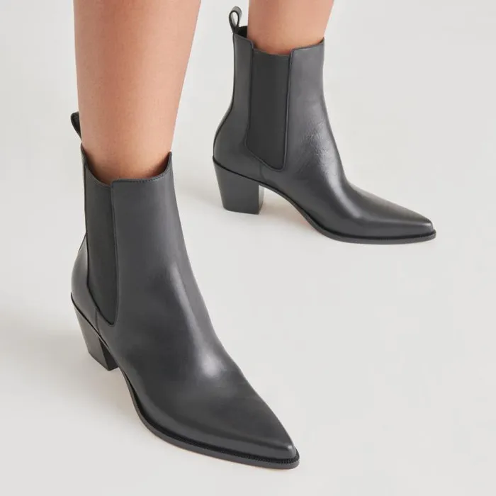 Dolce Vita Shadie H2O Wide Booties Black Leather Women Boots and Booties