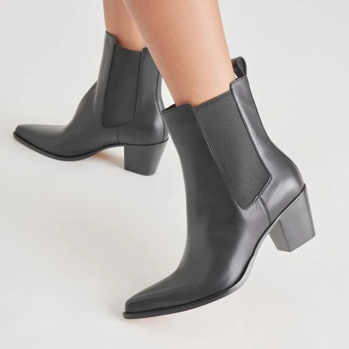 Dolce Vita Shadie H2O Wide Booties Black Leather Women Boots and Booties