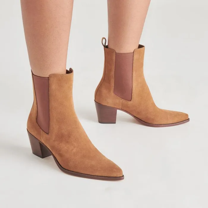 Dolce Vita Shadie H2O Wide Booties Brown Suede Women Boots and Booties