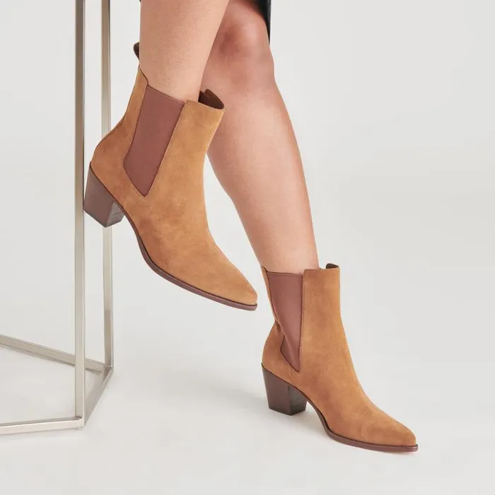Dolce Vita Shadie H2O Wide Booties Brown Suede Women Boots and Booties