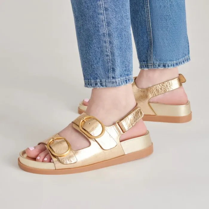 Dolce Vita Starla Sandals Gold Distressed Leather Women Sandals