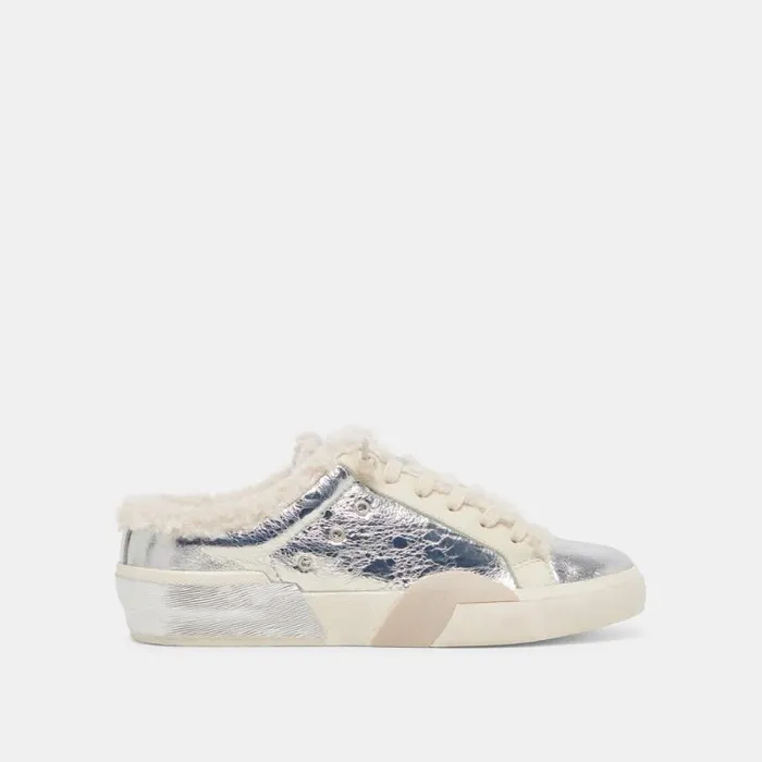 Dolce Vita Zantel Sneakers Silver Multi Distressed Leather Women Mules and Clogs