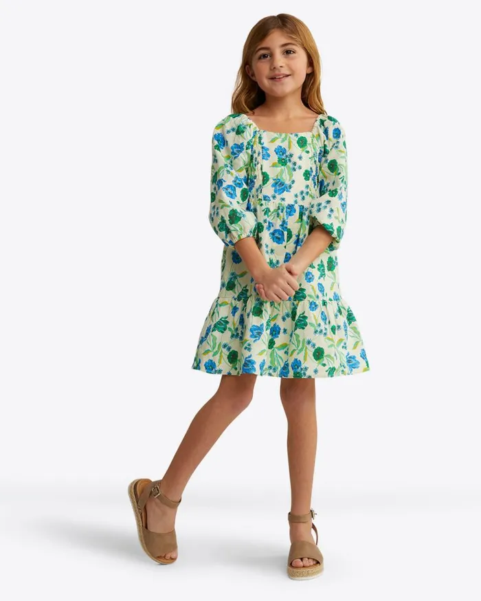 Draper James Dresses Women Girls Smocked Long Sleeve Dress In Linen