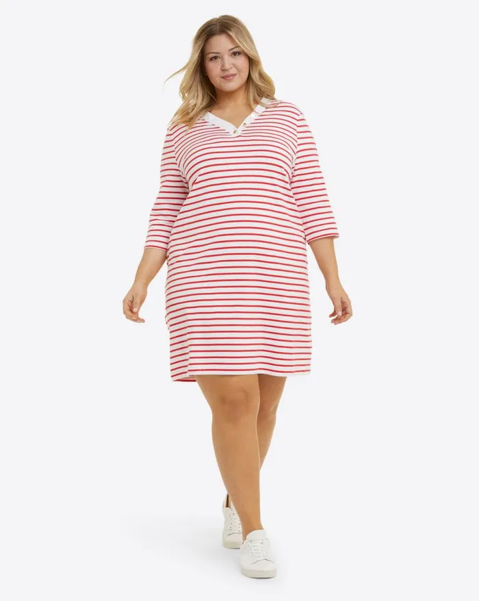 Draper James Extended Sizes Women VNeck TShirt Dress In Lipstick Red Mariner Stripe Draper James Extended Sizes Women VNeck TShirt Dress In Lipstick Red Mariner Stripe