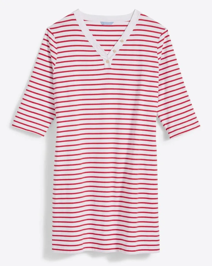 Draper James Extended Sizes Women VNeck TShirt Dress In Lipstick Red Mariner Stripe
