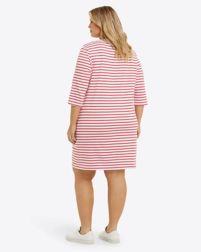 Draper James Extended Sizes Women VNeck TShirt Dress In Lipstick Red Mariner Stripe