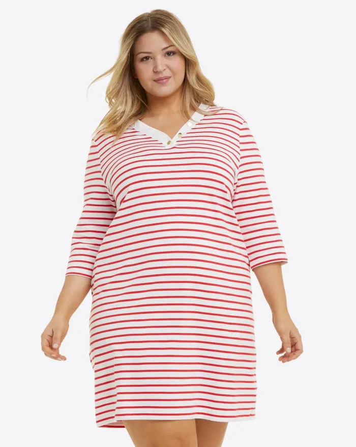 Draper James Extended Sizes Women VNeck TShirt Dress In Lipstick Red Mariner Stripe