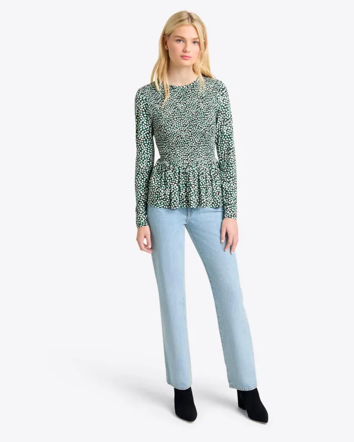 Draper James Tops Women Abby Top In Green Square Dot