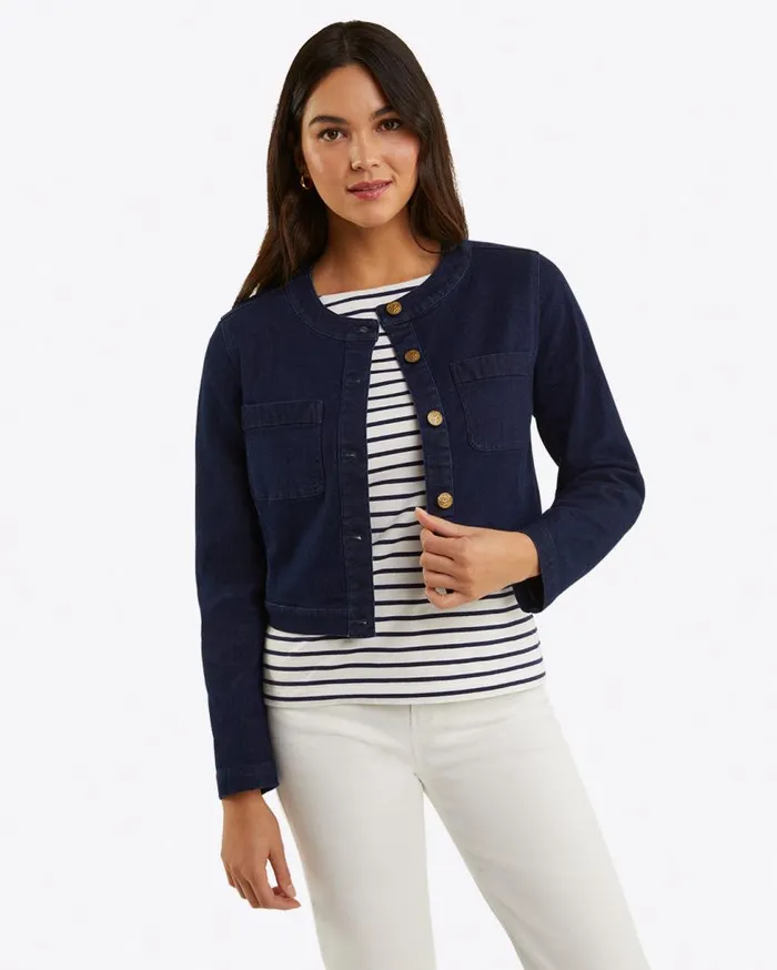 Draper James Tops Women Collarless Jacket In Stretch Denim