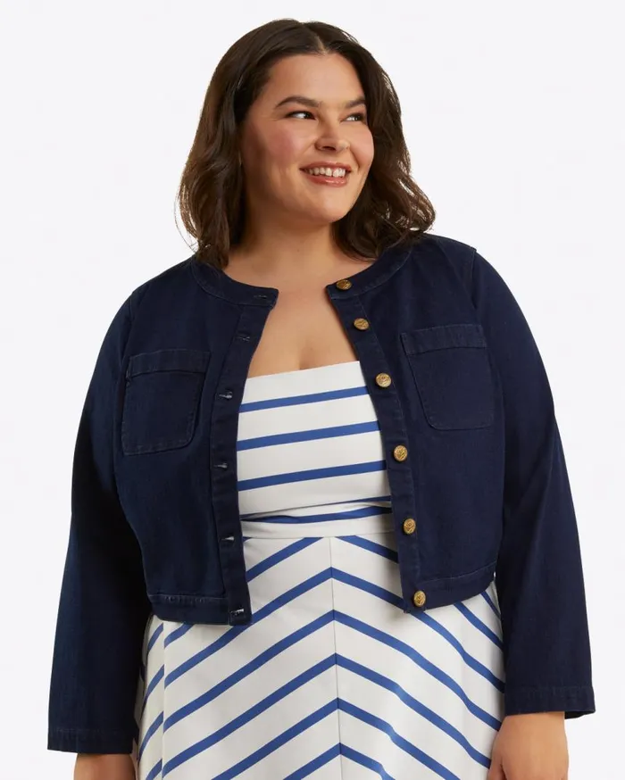 Draper James Tops Women Collarless Jacket In Stretch Denim