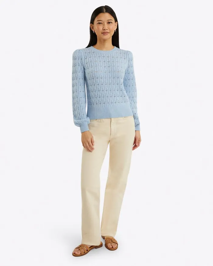 Draper James Tops Women Puff Sleeve Sweater In Pointelle
