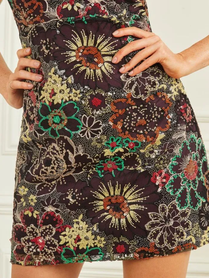 Dresses Women Marciano Melina Short Floral Dress Jet Black Multi Dresses Women Marciano Melina Short Floral Dress Jet Black Multi