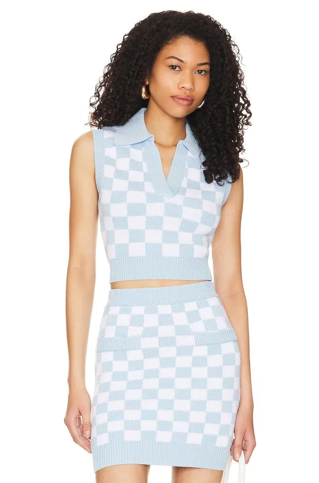 Eliada Checkered Top Blue and White Women Lovers and Friends Tops