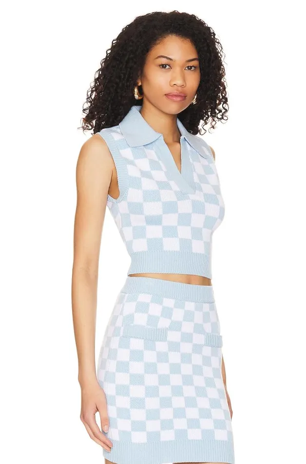 Eliada Checkered Top Blue and White Women Lovers and Friends Tops