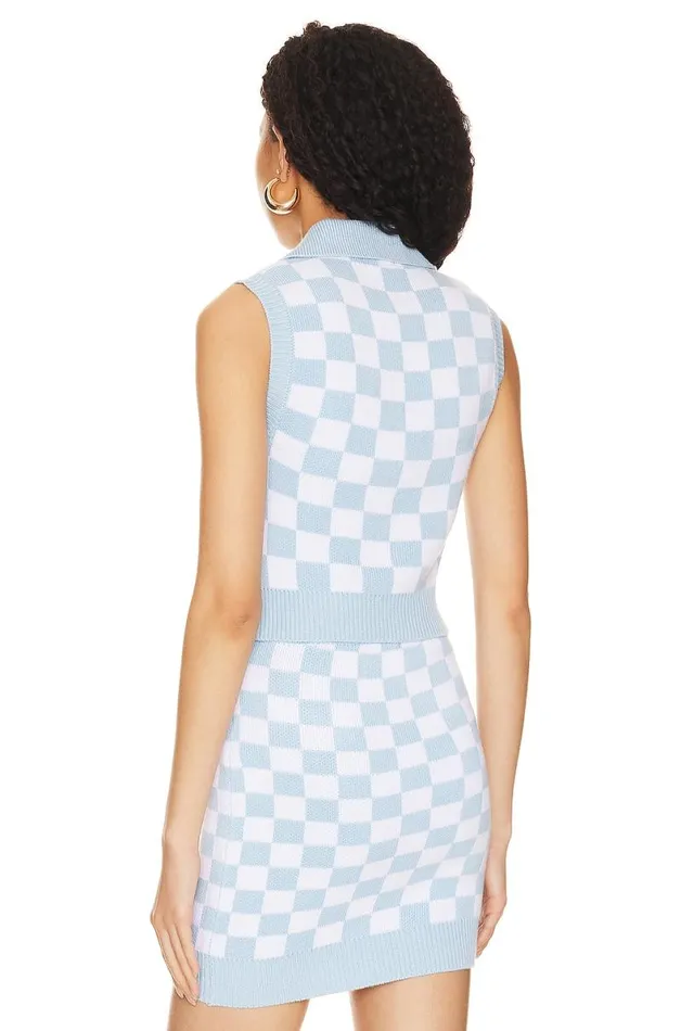 Eliada Checkered Top Blue and White Women Lovers and Friends Tops