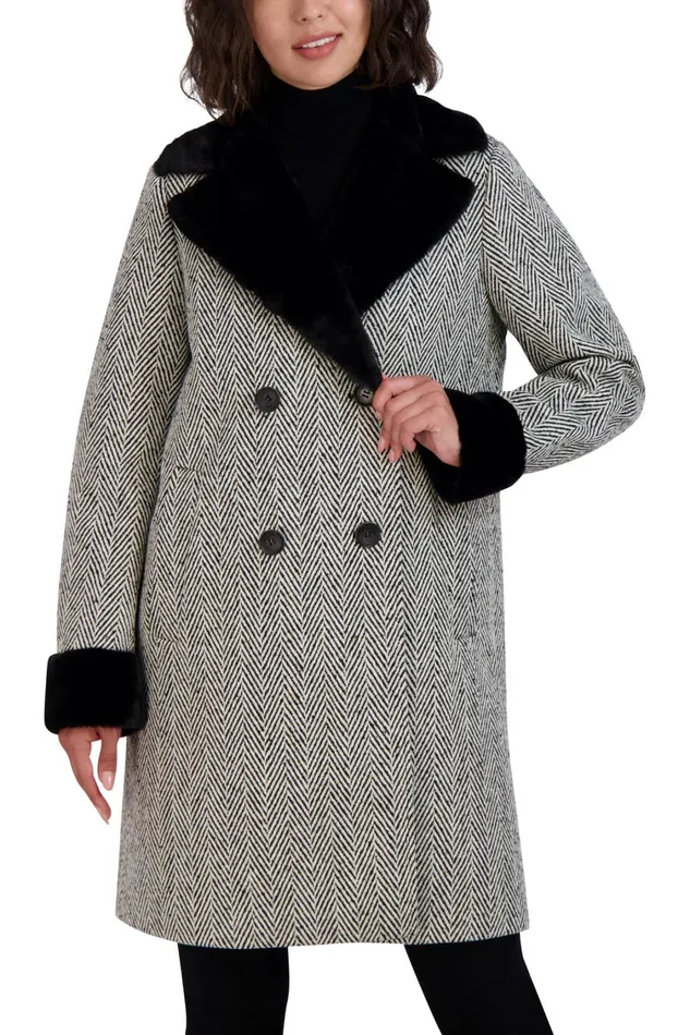 Elie Tahari Coats Tahari Herringbone Shearling Double Breasted Coat Blkwht 8211 Women Elie Tahari Coats Tahari Herringbone Shearling Double Breasted Coat Blkwht 8211 Women