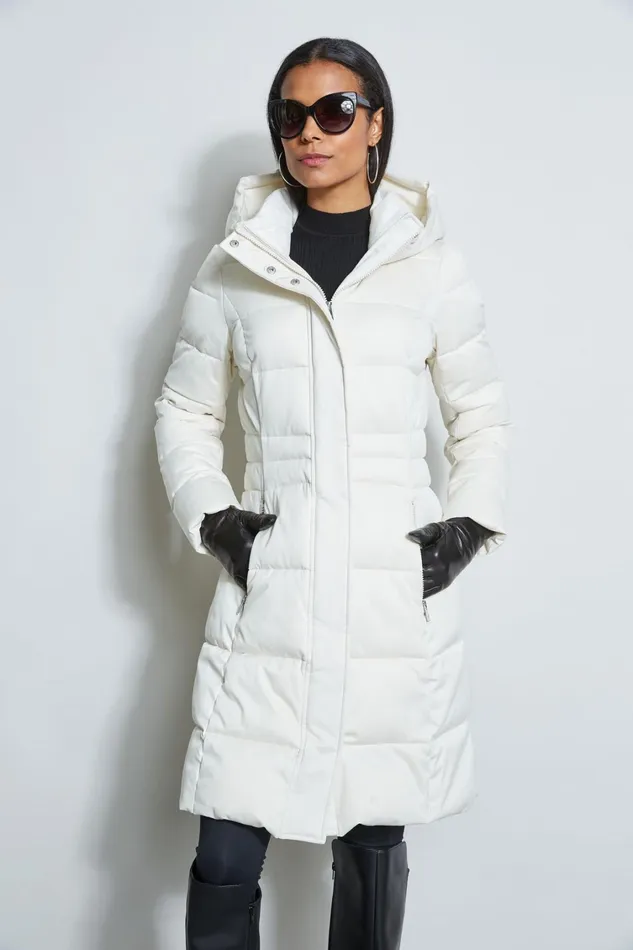 Elie Tahari Coats Tahari Stitched Hooded Puffer Coat Cream 8211 Women
