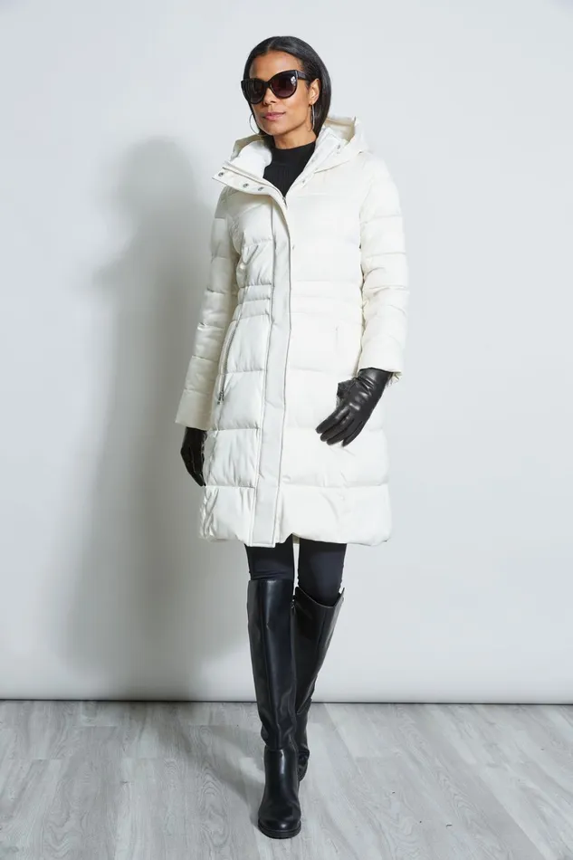 Elie Tahari Coats Tahari Stitched Hooded Puffer Coat Cream 8211 Women